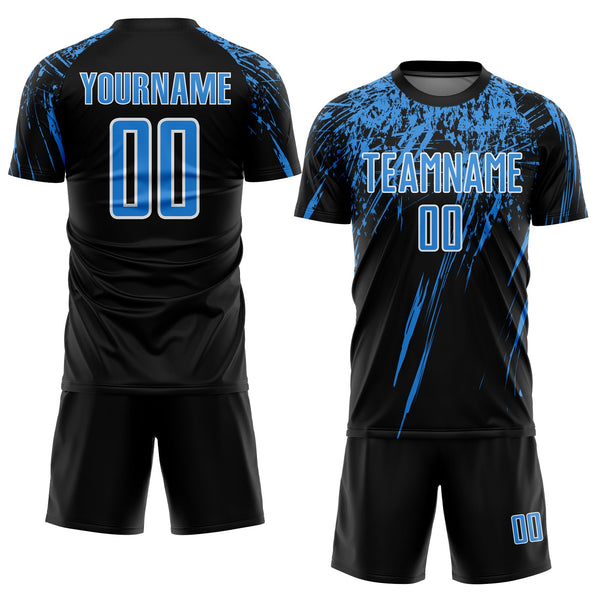 Custom Black Powder Blue-White Splash Sports Sublimation Soccer Uniform Jersey alternate