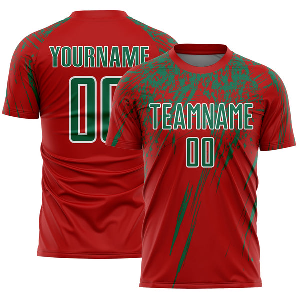 Custom Red Kelly Green-White Splash Sports Sublimation Soccer Uniform Jersey
