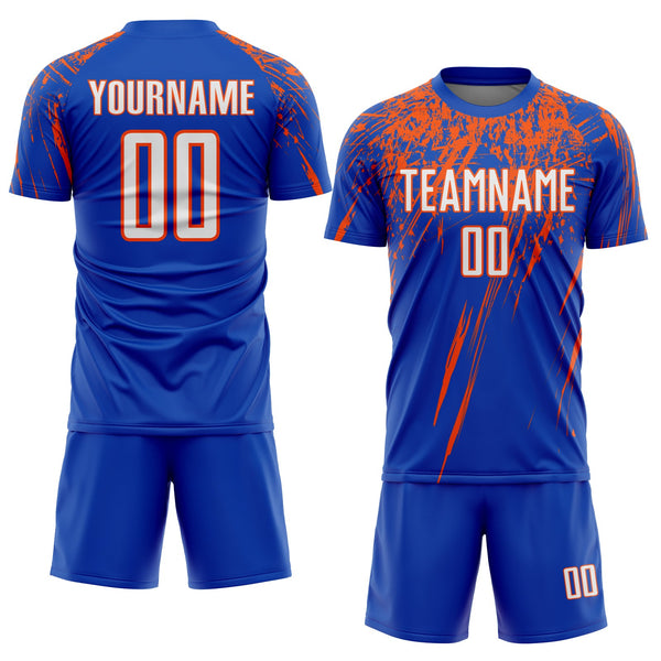 Custom Thunder Blue White-Orange Splash Sports Sublimation Soccer Uniform Jersey alternate
