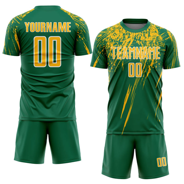 Custom Kelly Green Gold-White Splash Sports Sublimation Soccer Uniform Jersey alternate