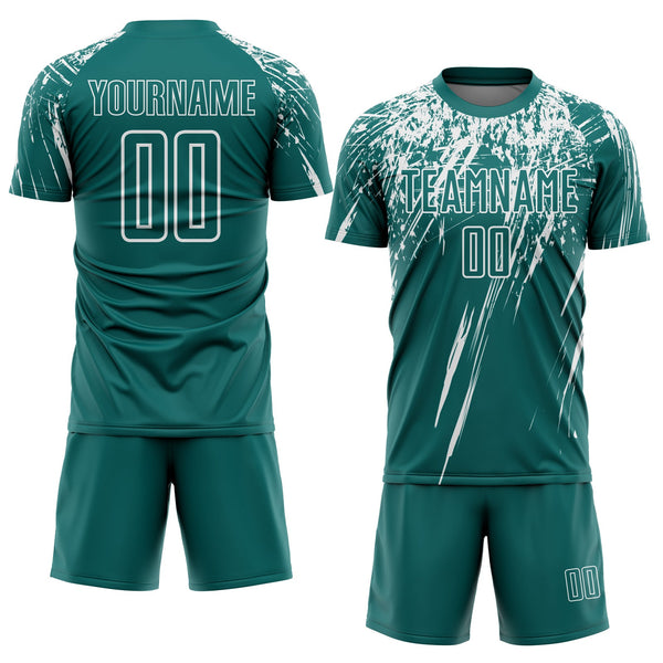 Custom Teal White Splash Sports Sublimation Soccer Uniform Jersey alternate
