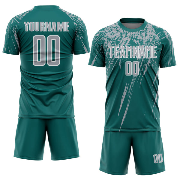 Custom Teal Gray-White Splash Sports Sublimation Soccer Uniform Jersey alternate