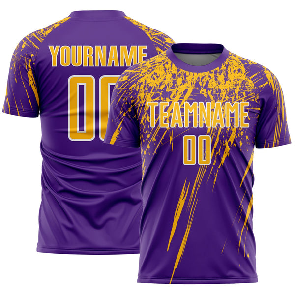 Custom Purple Gold-White Splash Sports Sublimation Soccer Uniform Jersey