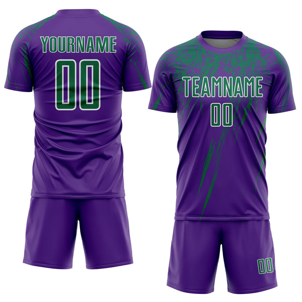 Custom Purple Kelly Green-White Splash Sports Sublimation Soccer Uniform Jersey alternate