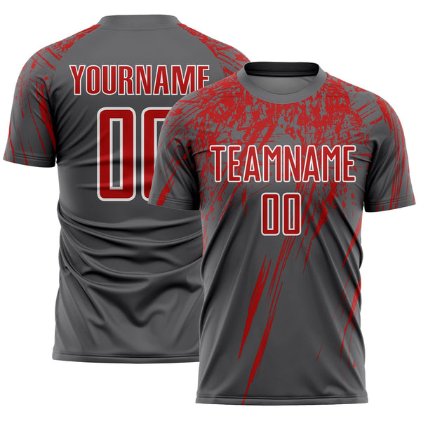 Custom Steel Gray Red-White Splash Sports Sublimation Soccer Uniform Jersey