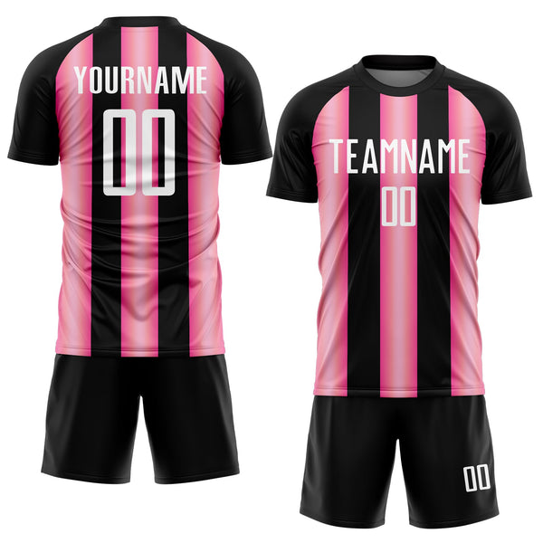 Custom Black White-Pink Stripes Sports Sublimation Soccer Uniform Jersey alternate