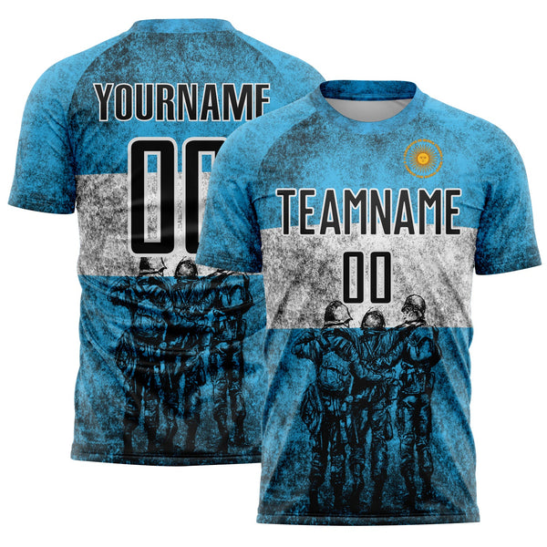 Custom Blue Black-White Argentina Patriotic Sports Sublimation Soccer Uniform Jersey