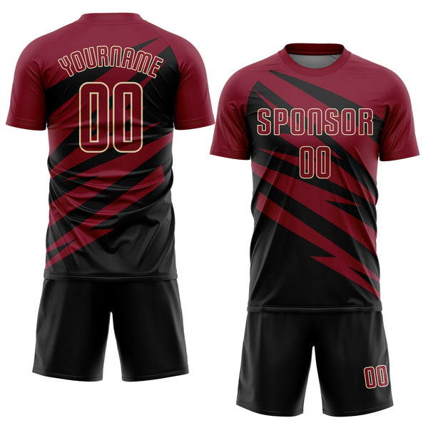 Custom Crimson Black-Cream Abstract Line Sports Sublimation Soccer Uniform Jersey alternate