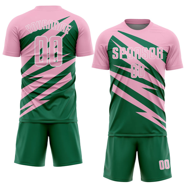 Custom Light Pink Kelly Green-White Abstract Line Sports Sublimation Soccer Uniform Jersey alternate