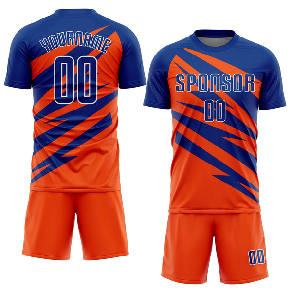 Custom Royal Orange-White Abstract Line Sports Sublimation Soccer Uniform Jersey alternate