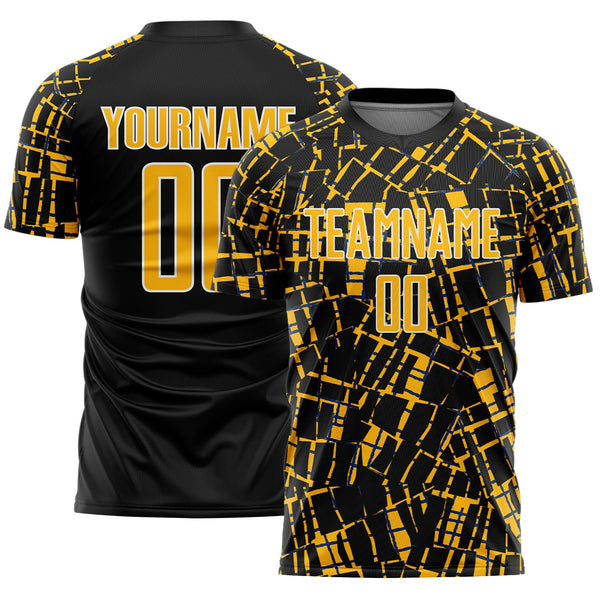 Custom Black Gold-White Abstract Line Sports Sublimation Soccer Uniform Jersey