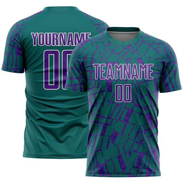 Custom Teal Purple-White Abstract Line Sports Sublimation Soccer Uniform Jersey
