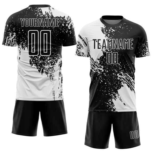 Custom Black White Abstract Brush Stroke Sports Sublimation Soccer Uniform Jersey alternate