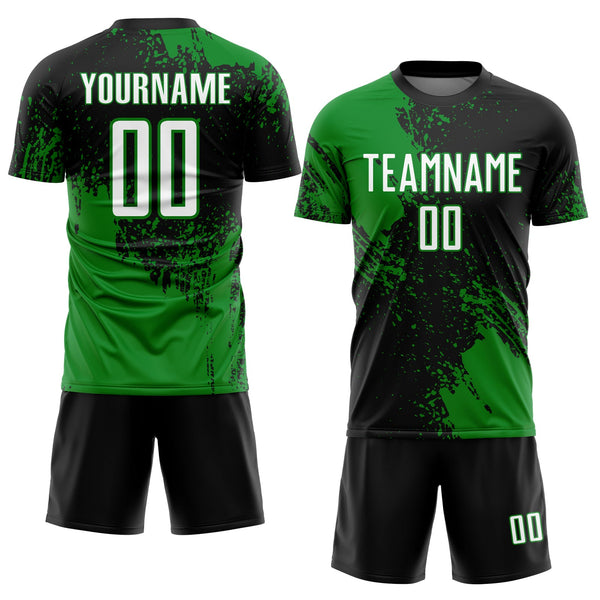Custom Black White-Grass Green Abstract Brush Stroke Sports Sublimation Soccer Uniform Jersey alternate