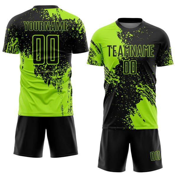 Custom Black Neon Green Abstract Brush Stroke Sports Sublimation Soccer Uniform Jersey alternate