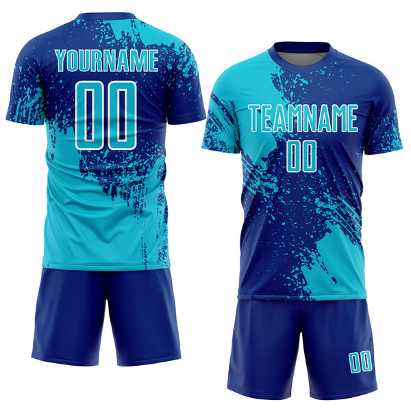 Custom Royal Lakes Blue-White Abstract Brush Stroke Sports Sublimation Soccer Uniform Jersey alternate