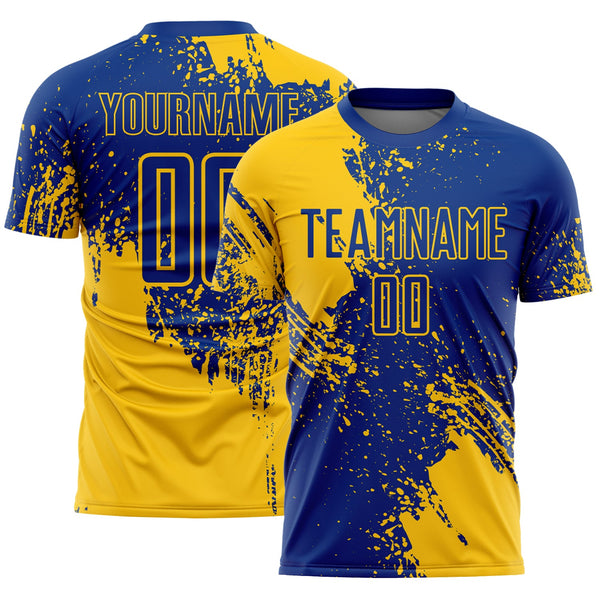 Custom Royal Yellow Abstract Brush Stroke Sports Sublimation Soccer Uniform Jersey