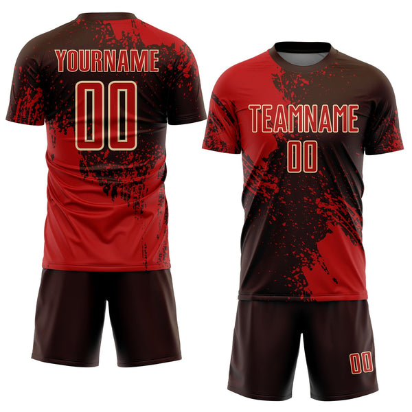 Custom Brown Red-Cream Abstract Brush Stroke Sports Sublimation Soccer Uniform Jersey alternate