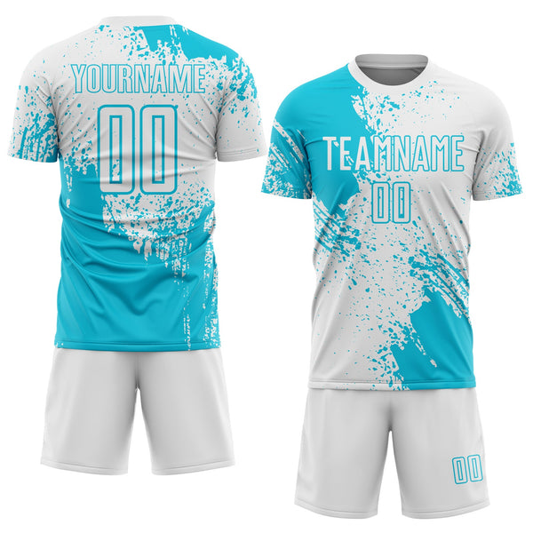 Custom White Lakes Blue Abstract Brush Stroke Sports Sublimation Soccer Uniform Jersey alternate