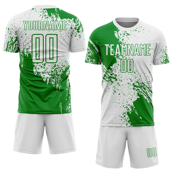 Custom White Grass Green Abstract Brush Stroke Sports Sublimation Soccer Uniform Jersey alternate