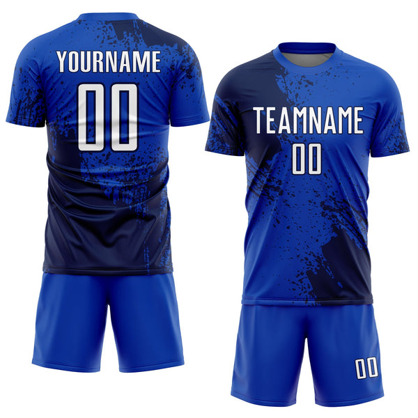 Custom Thunder Blue White-Navy Abstract Brush Stroke Sports Sublimation Soccer Uniform Jersey alternate