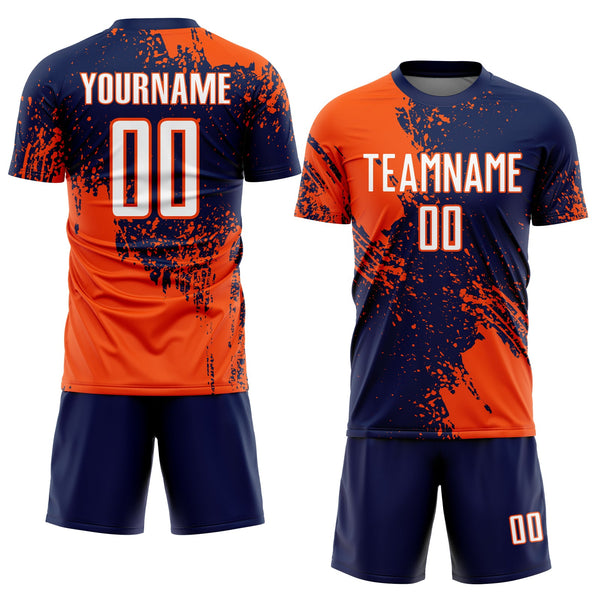 Custom Navy White-Orange Abstract Brush Stroke Sports Sublimation Soccer Uniform Jersey alternate