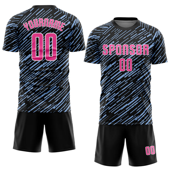 Custom Black Pink Light Blue-White Line Sports Sublimation Soccer Uniform Jersey alternate