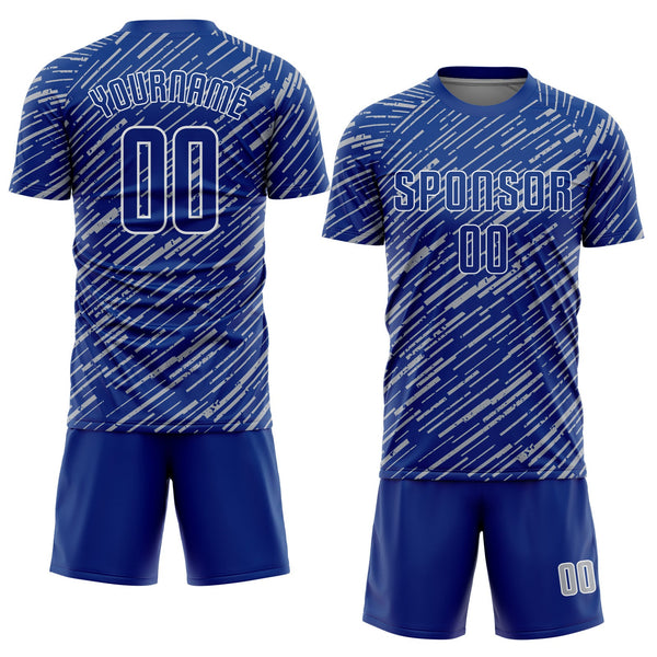 Custom Royal Gray-White Line Sports Sublimation Soccer Uniform Jersey alternate