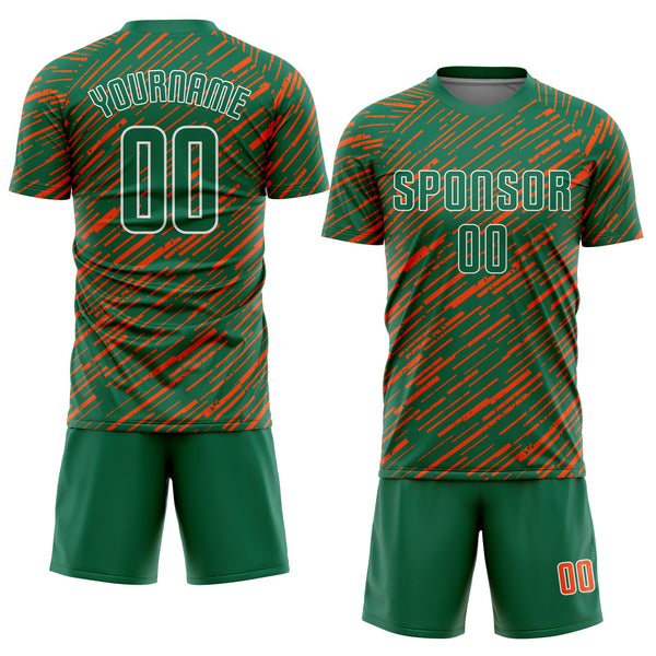 Custom Kelly Green Orange-White Line Sports Sublimation Soccer Uniform Jersey alternate