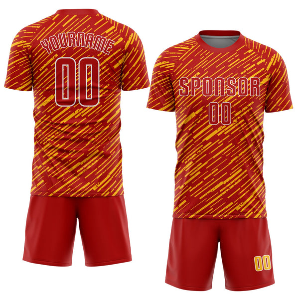 Custom Red Gold-White Line Sports Sublimation Soccer Uniform Jersey alternate