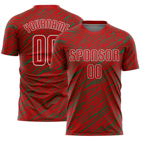 Custom Red Kelly Green-White Line Sports Sublimation Soccer Uniform Jersey