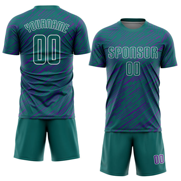 Custom Teal Purple-White Line Sports Sublimation Soccer Uniform Jersey alternate