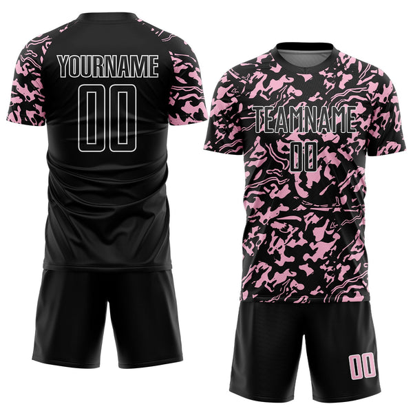 Custom Black Light Pink-White Liquid Fluid Pattern Sports Sublimation Soccer Uniform Jersey alternate