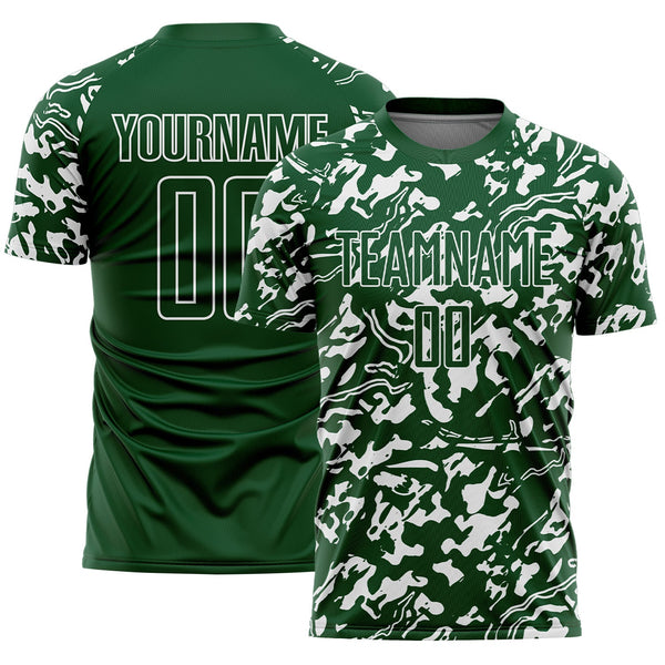 Custom Green White Liquid Fluid Pattern Sports Sublimation Soccer Uniform Jersey