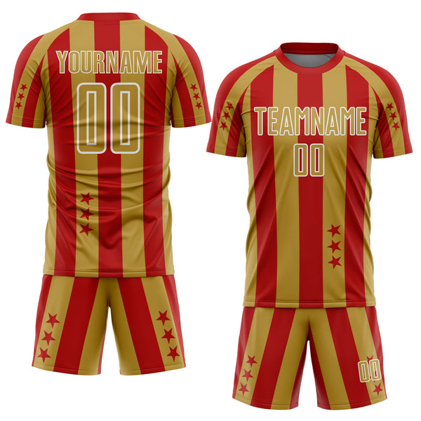Custom Red Old Gold-White Stars And Stripes Sports Sublimation Soccer Uniform Jersey alternate