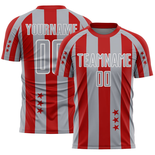 Custom Red Gray-White Stars And Stripes Sports Sublimation Soccer Uniform Jersey