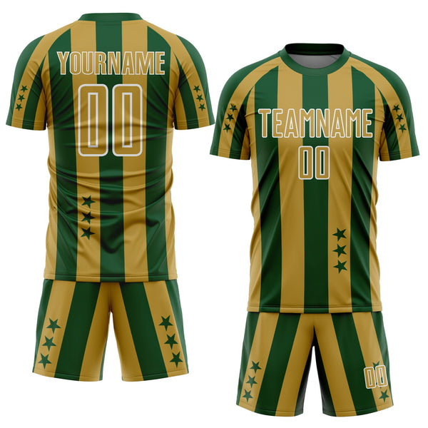 Custom Green Old Gold-White Stars And Stripes Sports Sublimation Soccer Uniform Jersey alternate