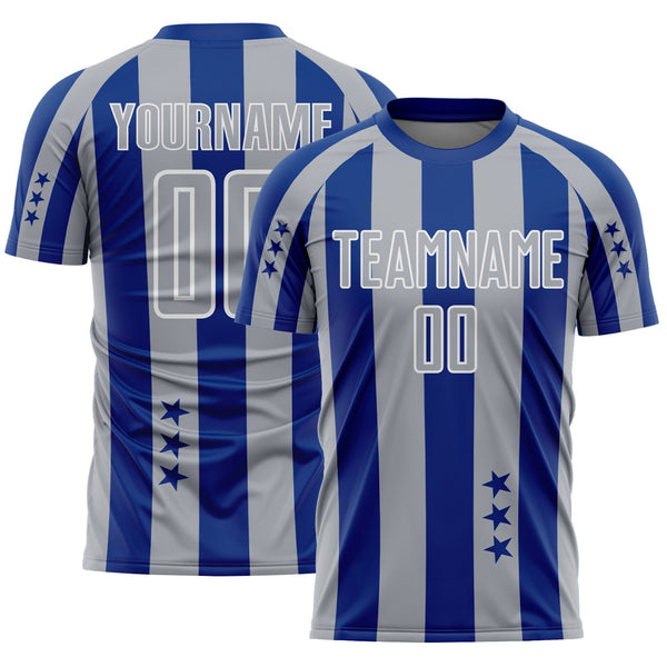 Custom Royal Gray-White Stars And Stripes Sports Sublimation Soccer Uniform Jersey