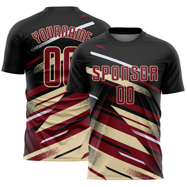 Custom Black Crimson Cream-White Grunge Stripe And Grainy Sports Sublimation Soccer Uniform Jersey