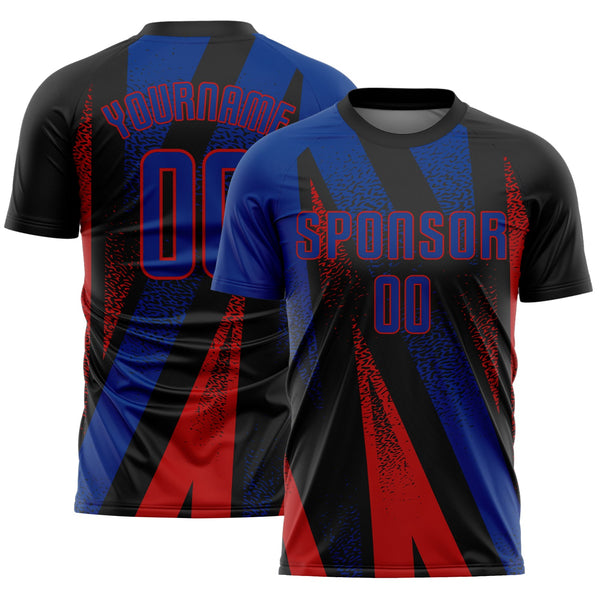 Custom Black Royal-Red Radial Burst Sports Sublimation Soccer Uniform Jersey