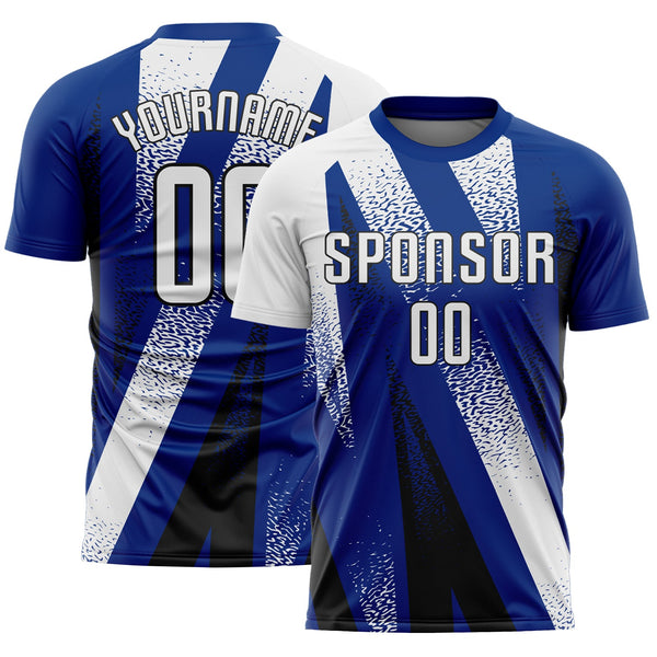 Custom Royal White-Black Radial Burst Sports Sublimation Soccer Uniform Jersey