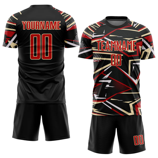 Custom Black Red Cream-White Abstract Geometric Stripes Sports Sublimation Soccer Uniform Jersey alternate