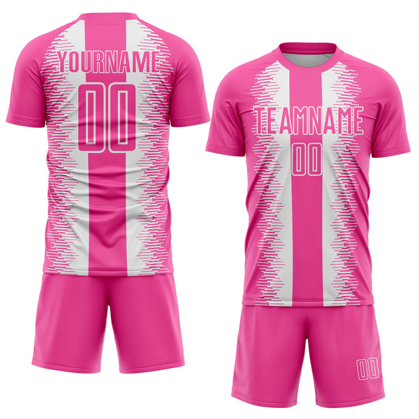 Custom Pink White Zigzag Diamond Stripe Sports Sublimation Soccer Uniform Jersey alternate