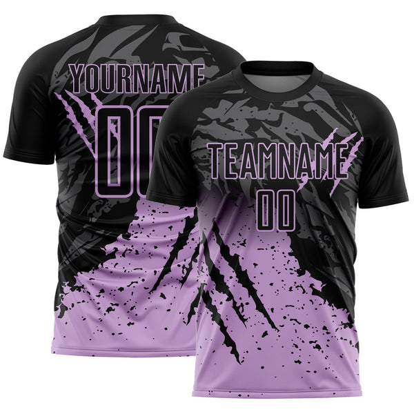 Custom Black Light Purple Gradient Claw Mark Splatter Sports Sublimation Soccer Uniform Jersey