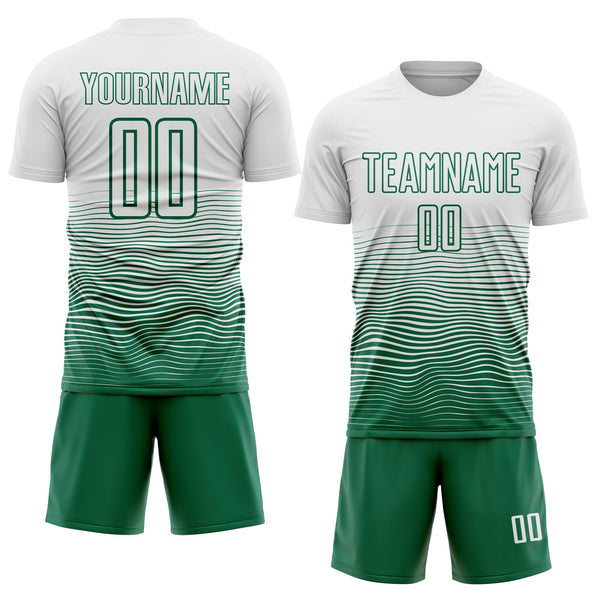 Custom White Kelly Green Gradient Wave Line Sports Sublimation Soccer Uniform Jersey alternate