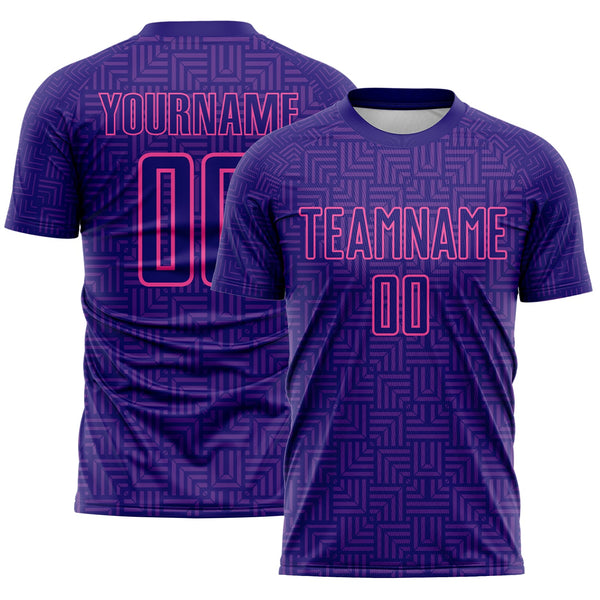 Custom Dark Purple Purple-Pink Geometric Maze Interlocking Square Sports Sublimation Soccer Uniform Jersey