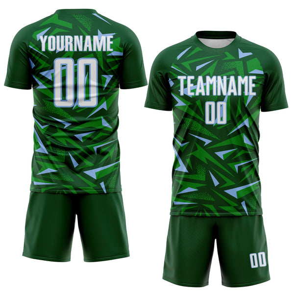 Custom Green White Light Blue-Grass Green Cyber Mecha E-sport Geometric Shards Spike Sublimation Soccer Uniform Jersey alternate