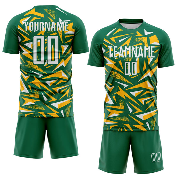 Custom Kelly Green White-Gold Cyber Mecha E-sport Geometric Shards Spike Sublimation Soccer Uniform Jersey alternate
