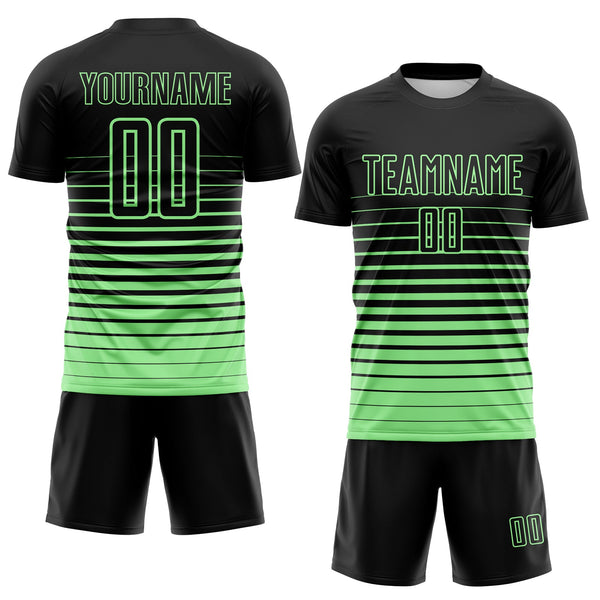 Custom Black Pea Green Gradient Pinstripe Sublimation Soccer Uniform Jersey alternate