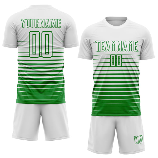 Custom White Grass Green Gradient Pinstripe Sublimation Soccer Uniform Jersey alternate